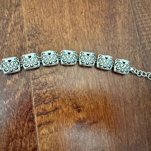 Brighton Scrolled Square Disk Silver-Tone Link Bracelet Lobster Clasp - 8”